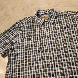 Outdoor Life Men's Short Sleeve Plaid Shirt in Brown & Gray 100% Cotton Size XL